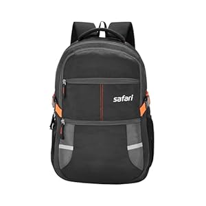 safari omega spacious/large laptop backpack with raincover, college bag, travel bag for men and women, black, 30 litre